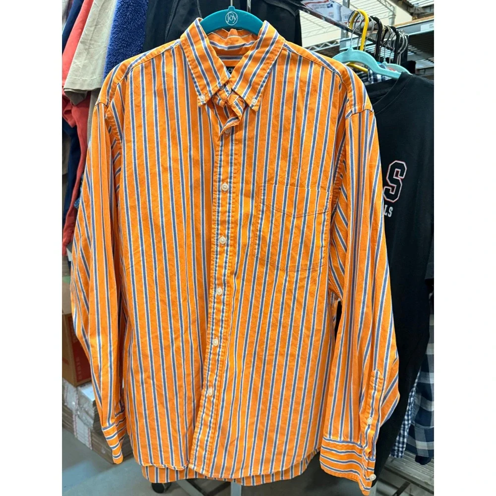 J.Crew Mens Orange Blue Striped Button Down Cotton Shirt Medium Long Sleeve